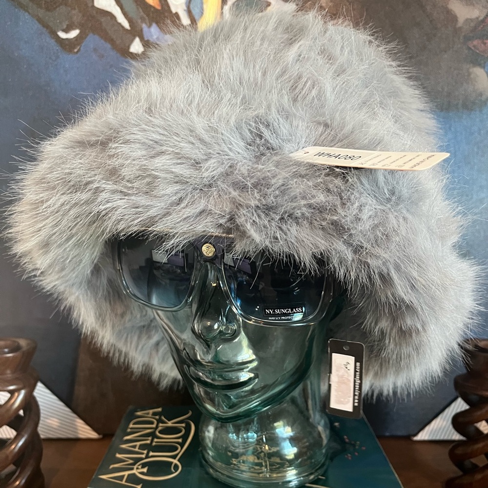 Silver Gray Fuzzy Faux Fur Hat